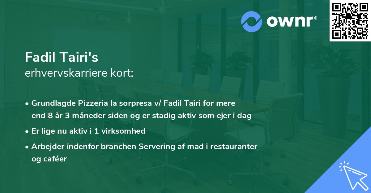 Fadil Tairi's erhvervskarriere kort