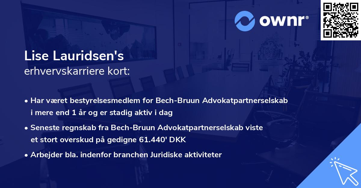 Lise Lauridsen's erhvervskarriere kort