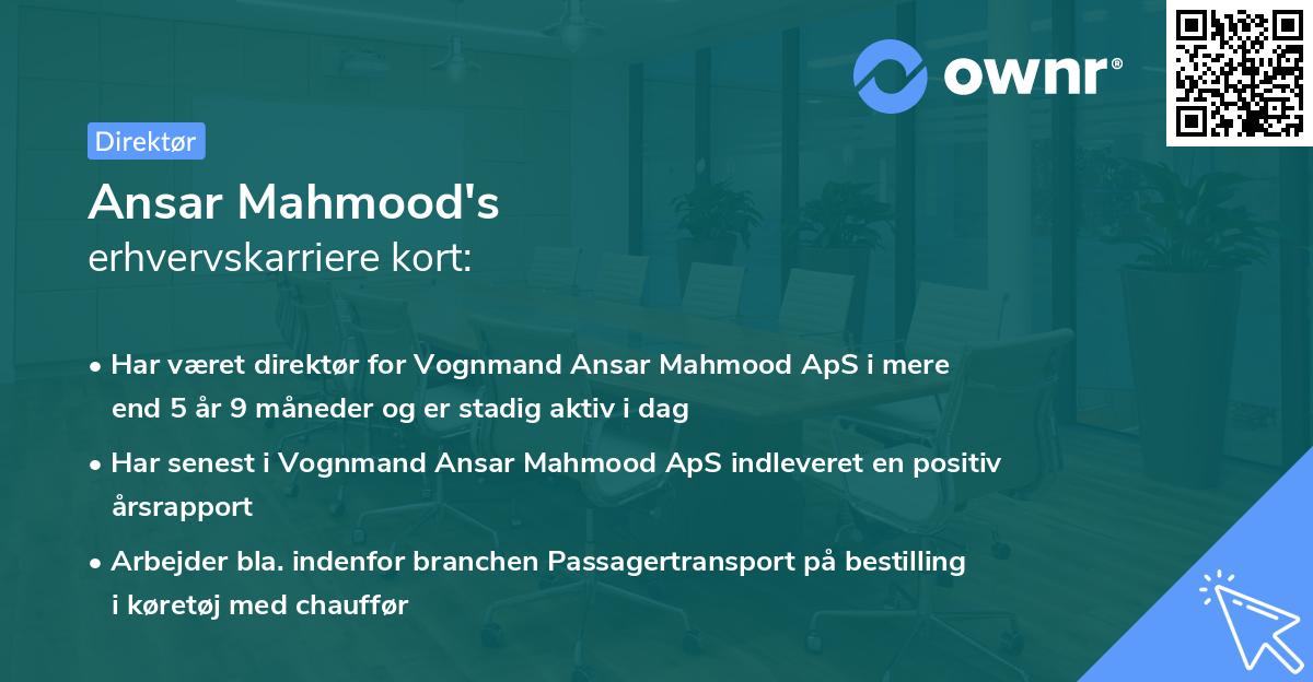 Ansar Mahmood's erhvervskarriere kort