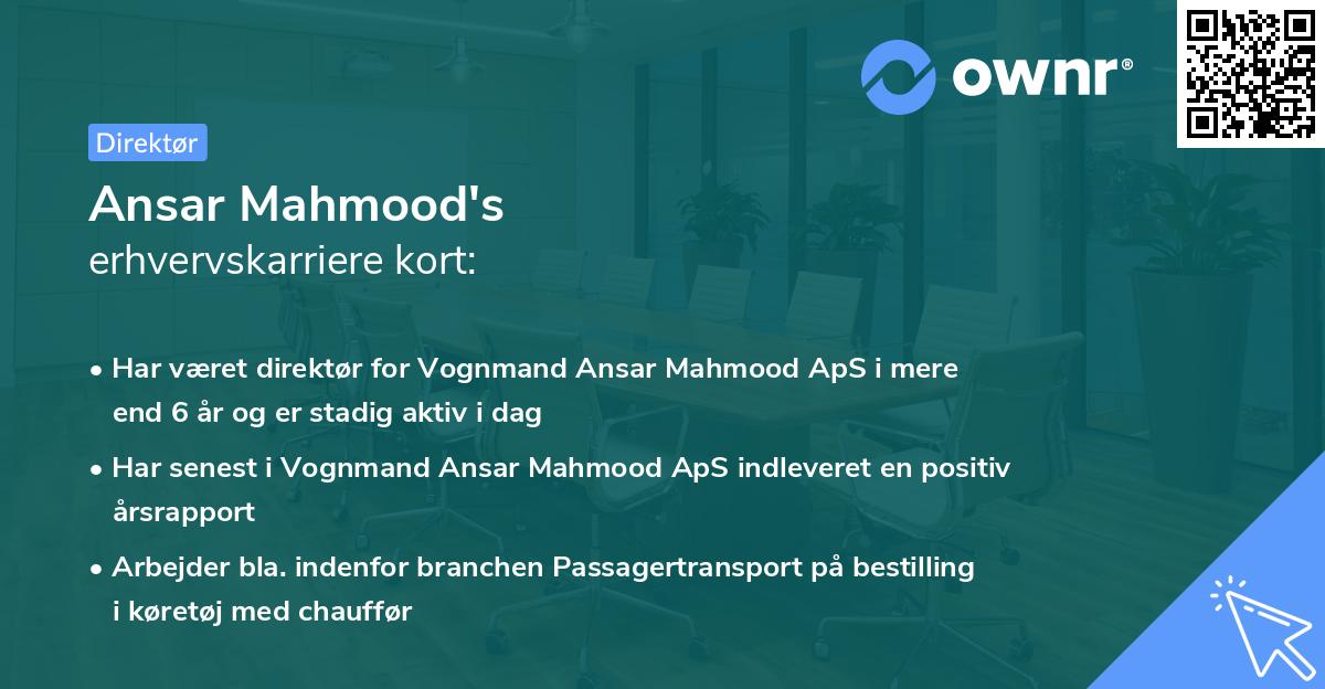 Ansar Mahmood's erhvervskarriere kort