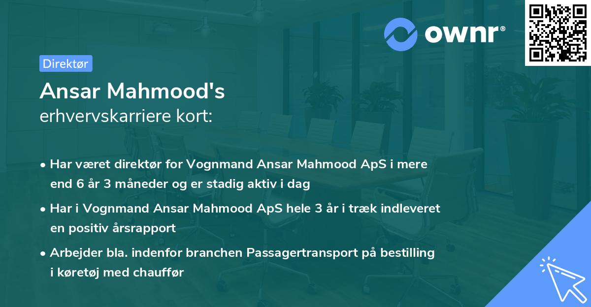 Ansar Mahmood's erhvervskarriere kort