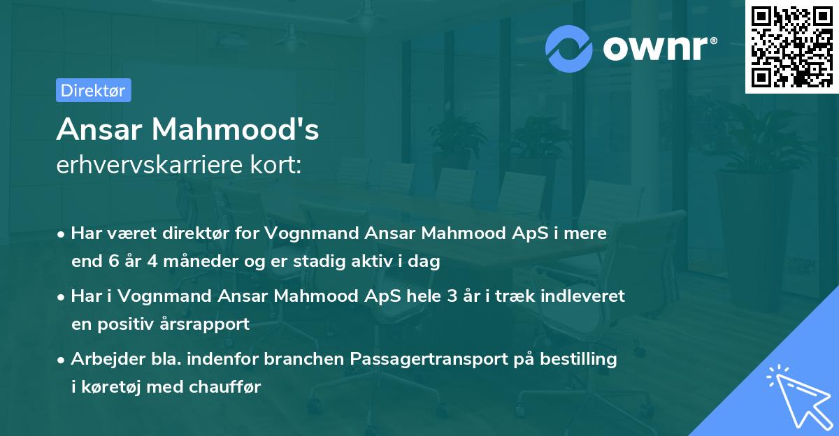 Ansar Mahmood's erhvervskarriere kort
