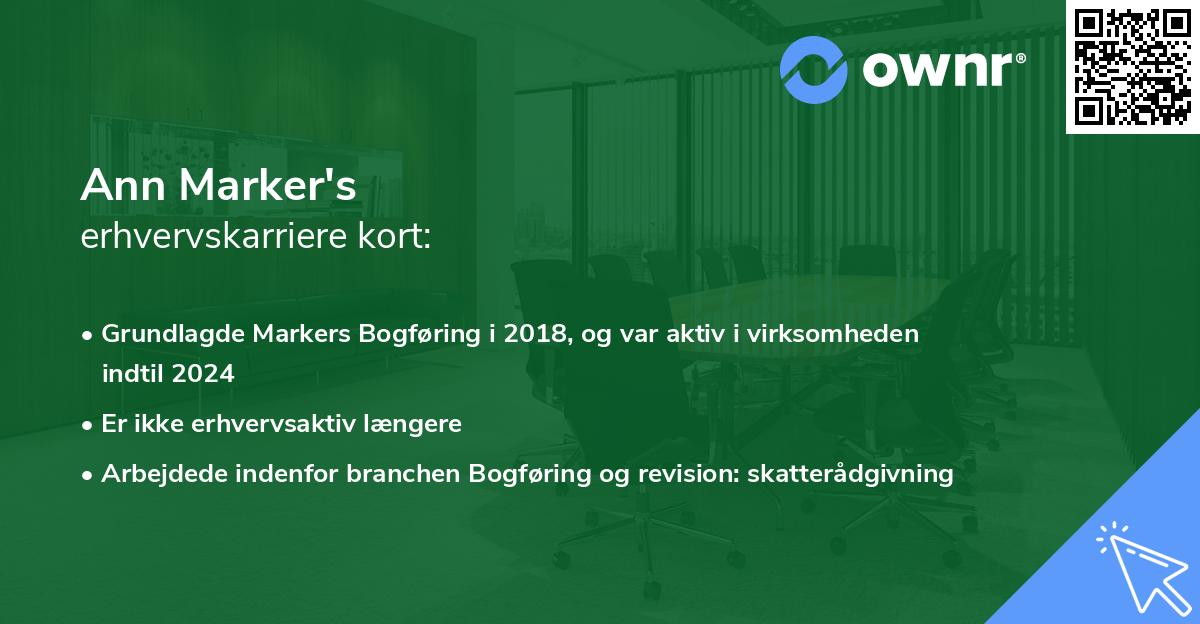 Ann Marker's erhvervskarriere kort