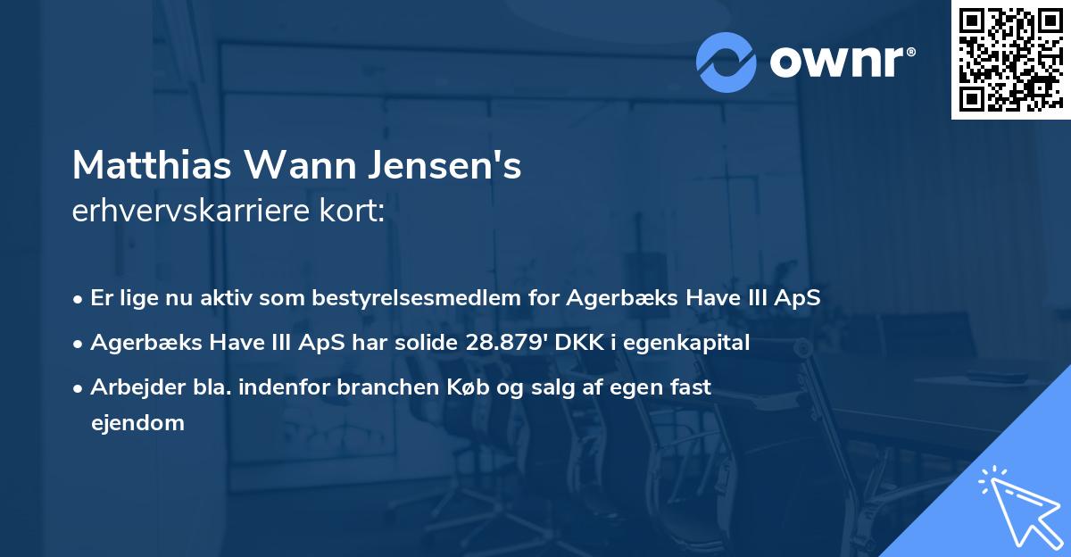 Matthias Wann Jensen's erhvervskarriere kort