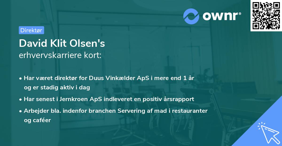 David Klit Olsen's erhvervskarriere kort