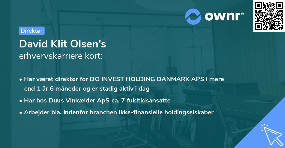 David Klit Olsen's erhvervskarriere kort