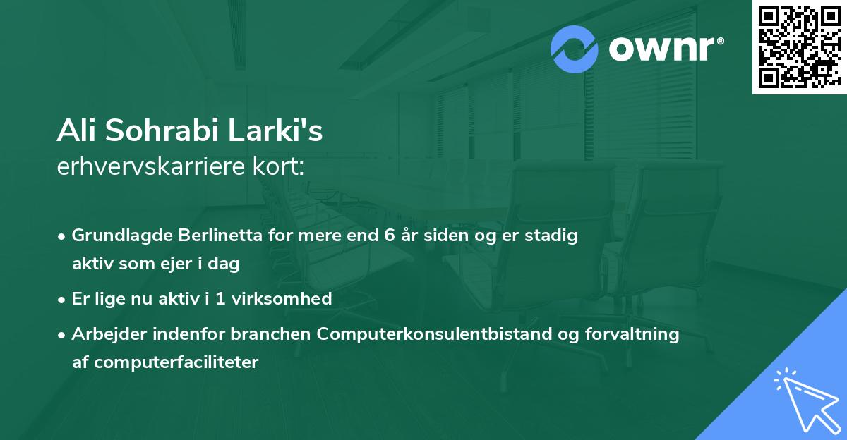 Ali Sohrabi Larki's erhvervskarriere kort