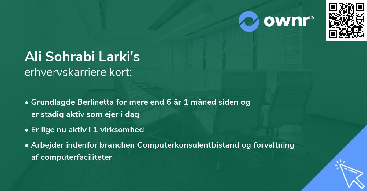 Ali Sohrabi Larki's erhvervskarriere kort