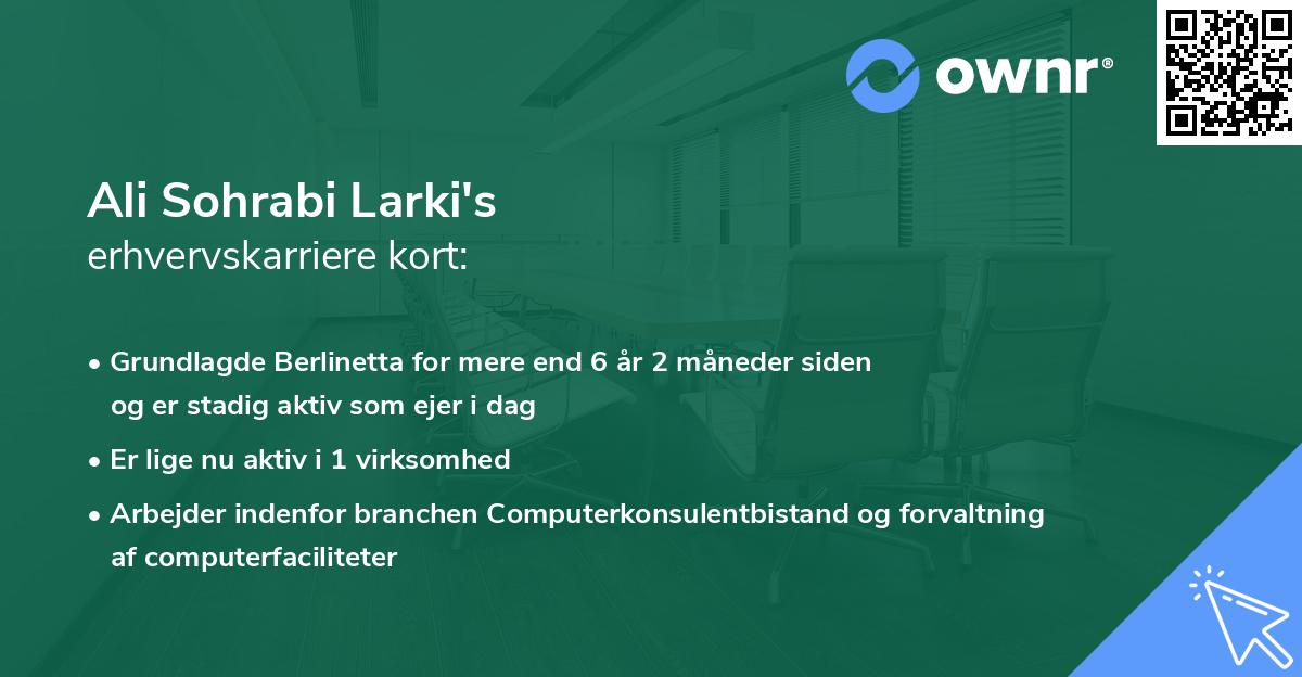 Ali Sohrabi Larki's erhvervskarriere kort