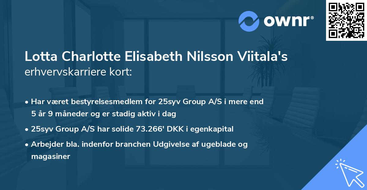 Lotta Charlotte Elisabeth Nilsson Viitala's erhvervskarriere kort