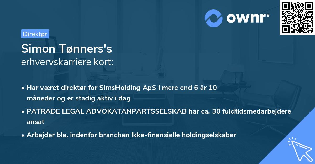 Simon Tønners's erhvervskarriere kort