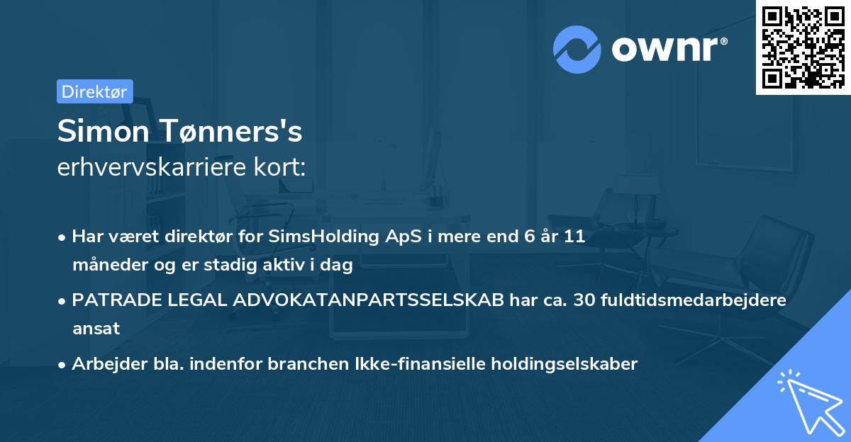 Simon Tønners's erhvervskarriere kort