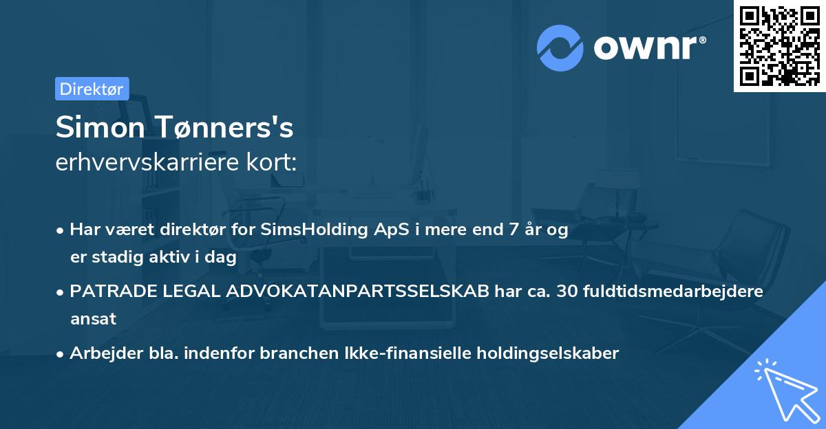 Simon Tønners's erhvervskarriere kort