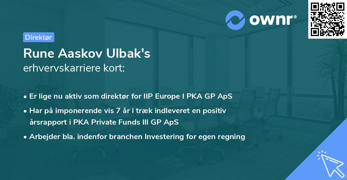 Rune Aaskov Ulbak's erhvervskarriere kort