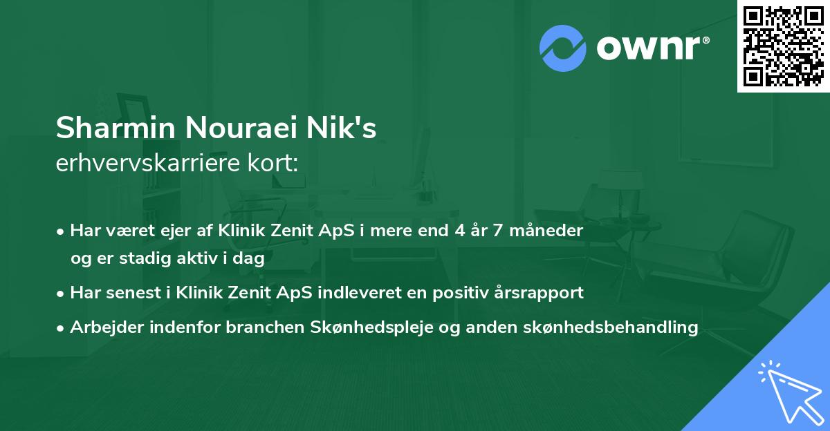 Sharmin Nouraei Nik's erhvervskarriere kort