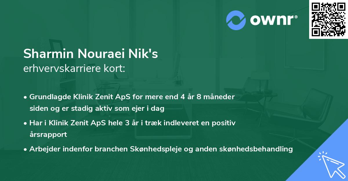 Sharmin Nouraei Nik's erhvervskarriere kort