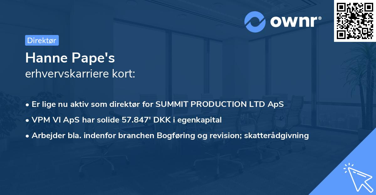 Hanne Pape's erhvervskarriere kort