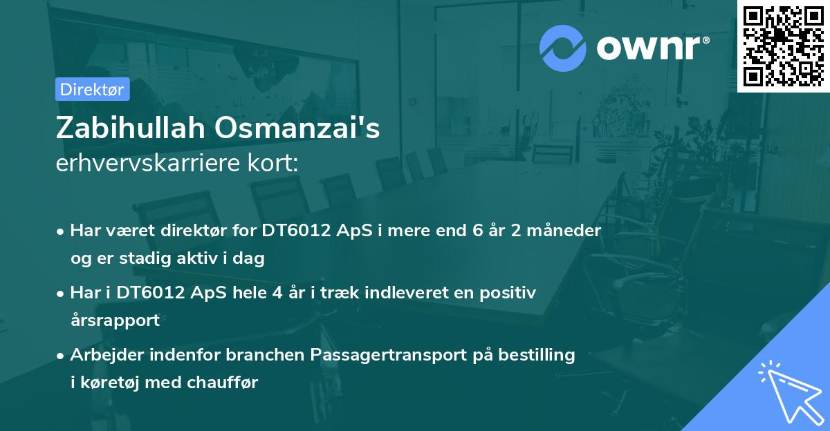 Zabihullah Osmanzai's erhvervskarriere kort