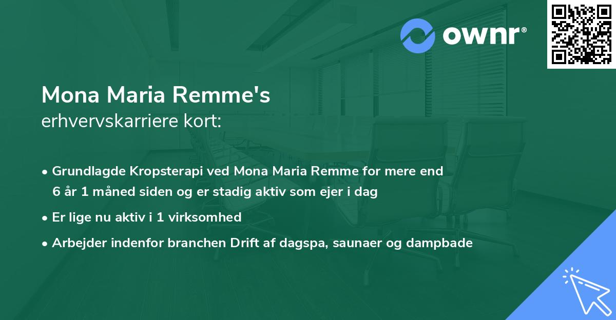 Mona Maria Remme's erhvervskarriere kort