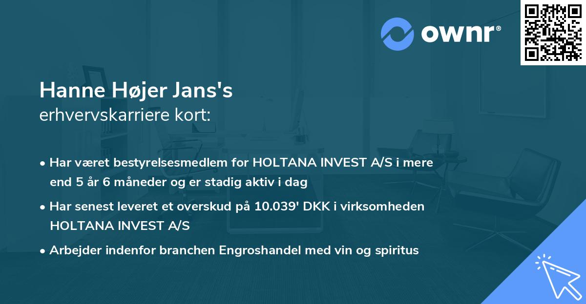 Hanne Højer Jans's erhvervskarriere kort