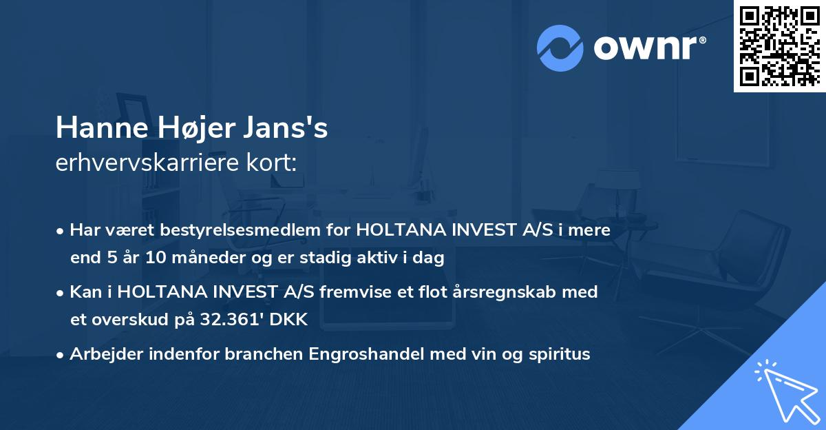 Hanne Højer Jans's erhvervskarriere kort