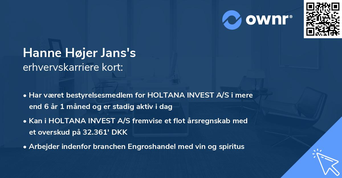 Hanne Højer Jans's erhvervskarriere kort