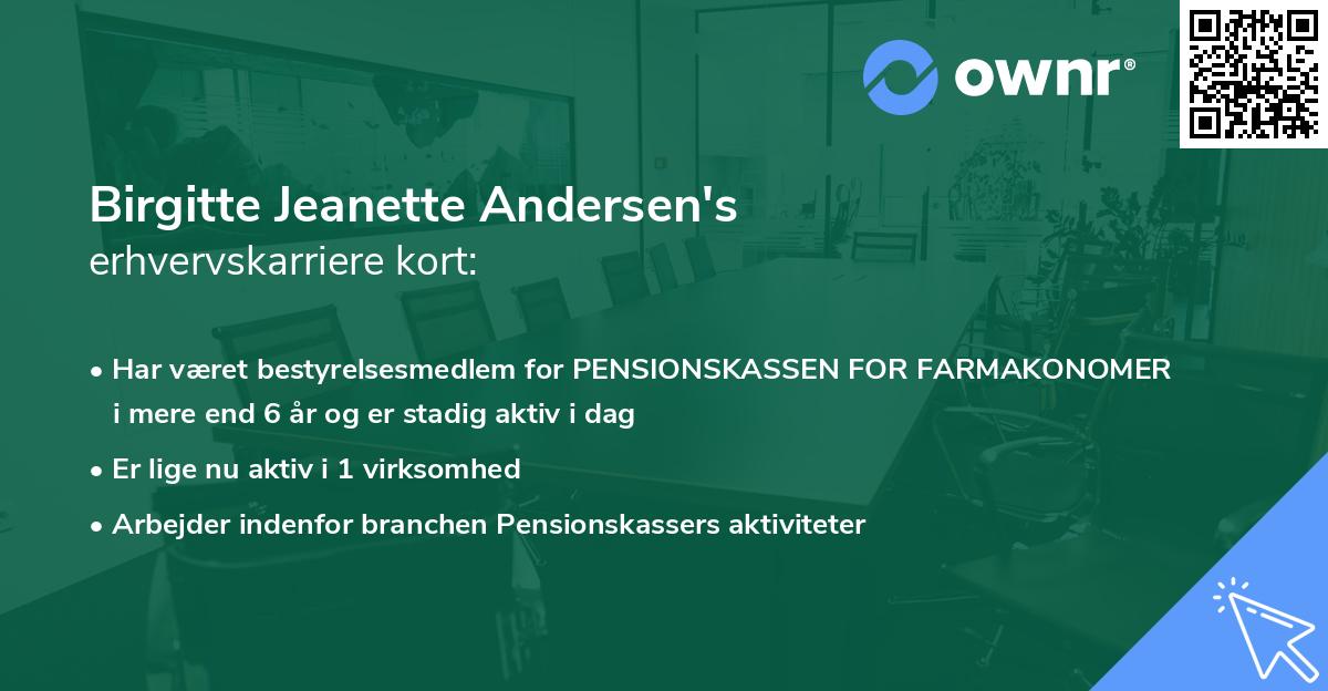 Birgitte Jeanette Andersen's erhvervskarriere kort