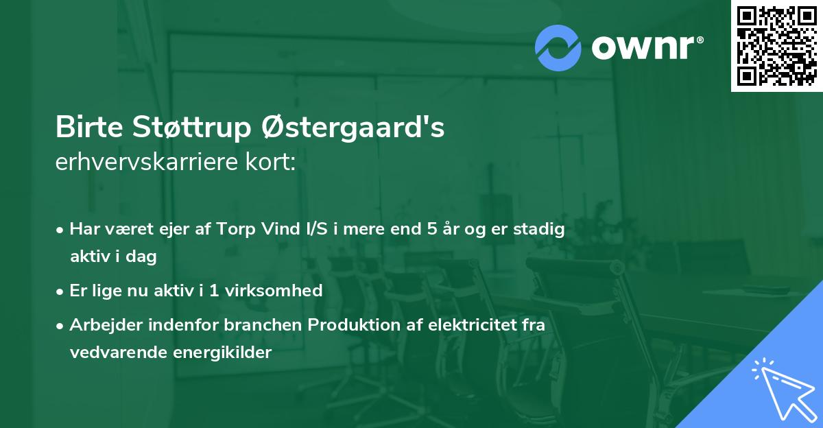 Birte Støttrup Østergaard's erhvervskarriere kort