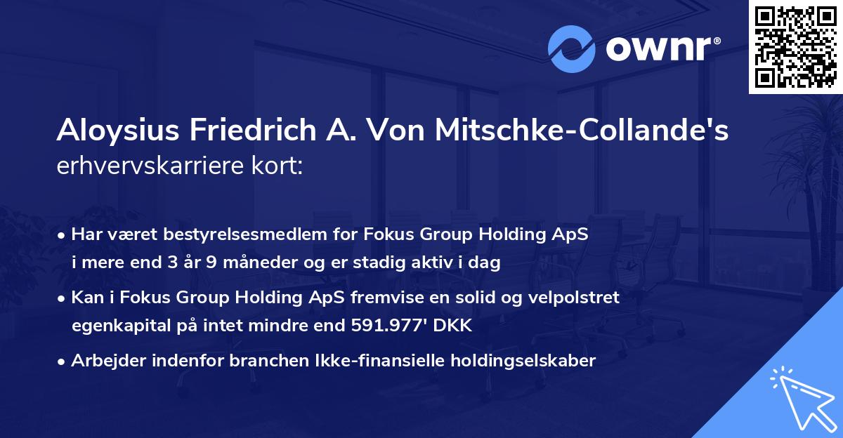 Aloysius Friedrich A. Von Mitschke-Collande's erhvervskarriere kort