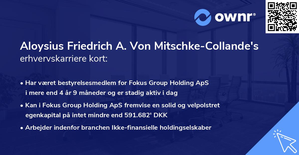 Aloysius Friedrich A. Von Mitschke-Collande's erhvervskarriere kort