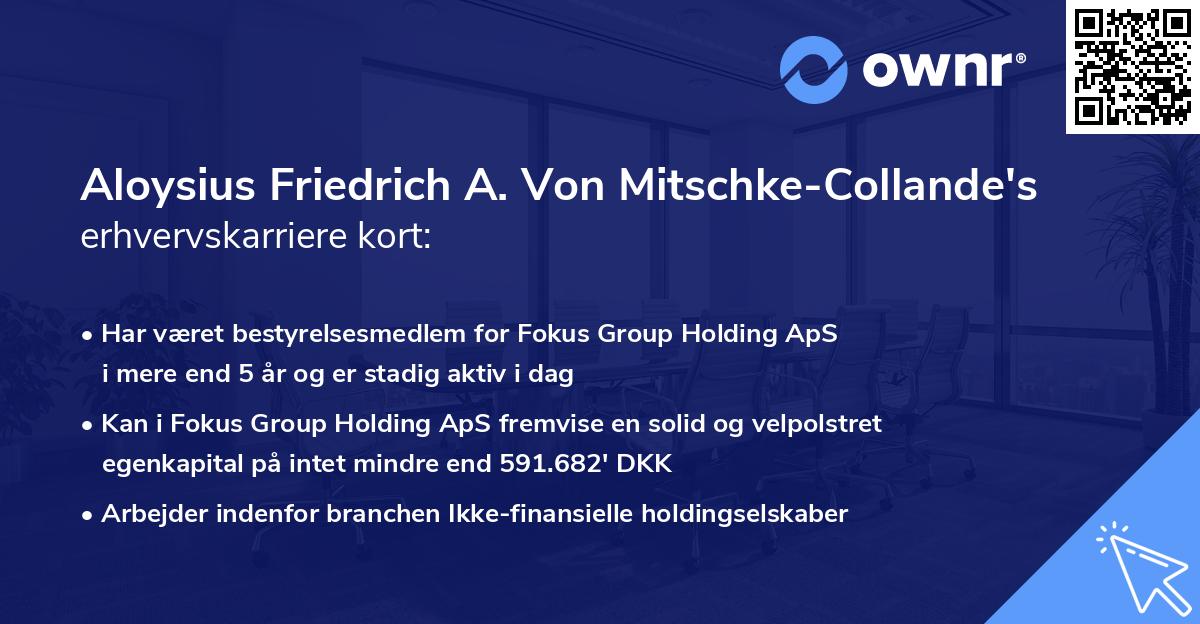 Aloysius Friedrich A. Von Mitschke-Collande's erhvervskarriere kort