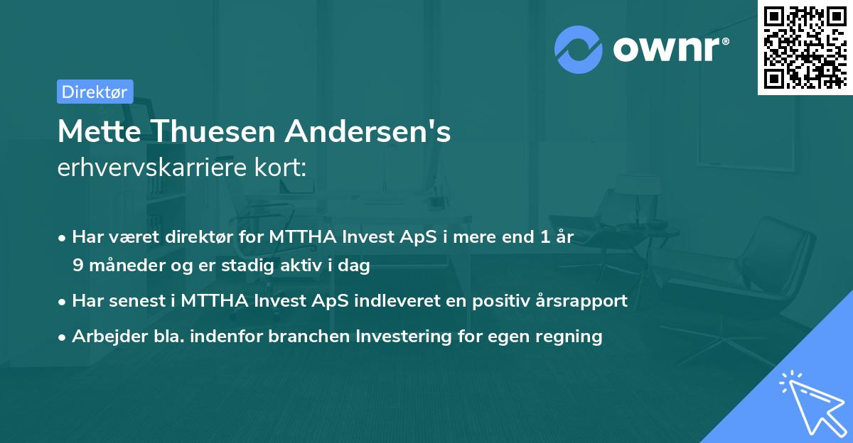 Mette Thuesen Andersen's erhvervskarriere kort