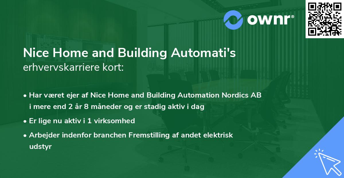 Nice Home and Building Automati's erhvervskarriere kort