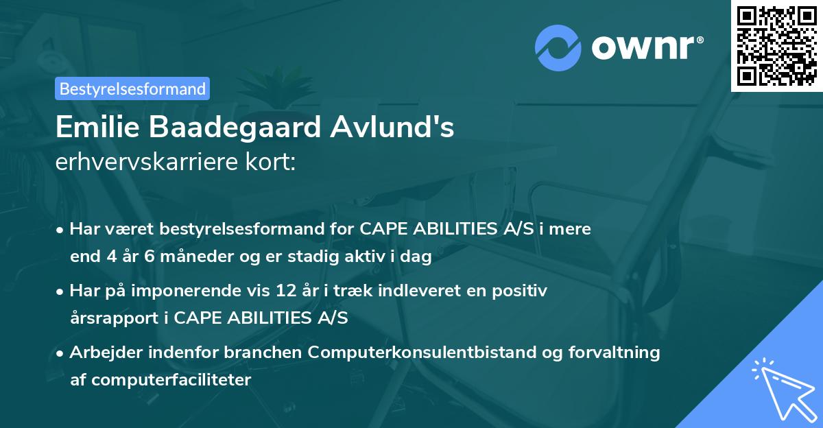 Emilie Baadegaard Avlund's erhvervskarriere kort