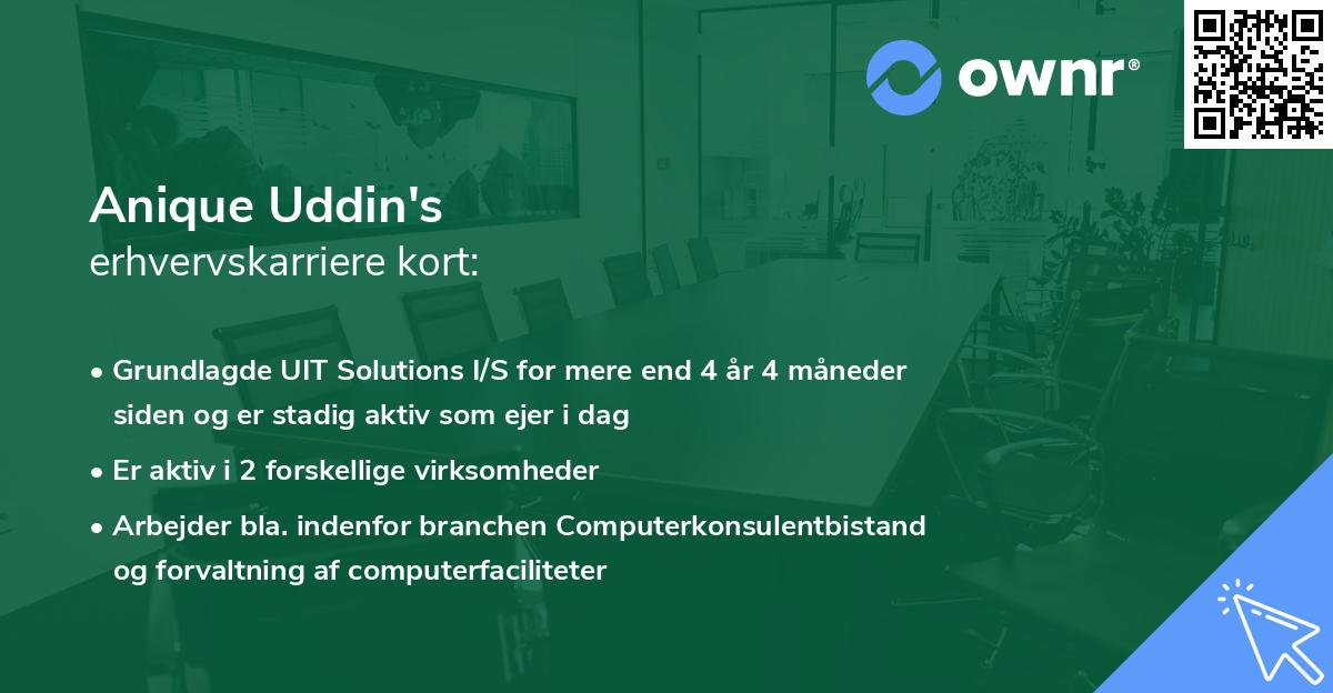 Anique Uddin's erhvervskarriere kort