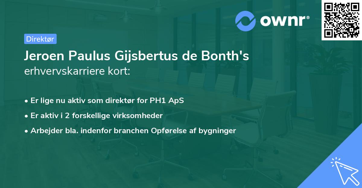 Jeroen Paulus Gijsbertus de Bonth's erhvervskarriere kort