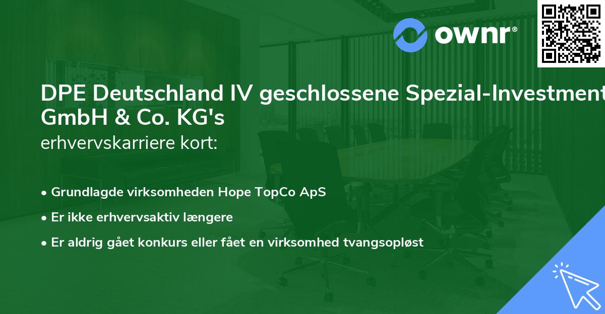 DPE Deutschland IV geschlossene Spezial-Investment GmbH & Co. KG's erhvervskarriere kort