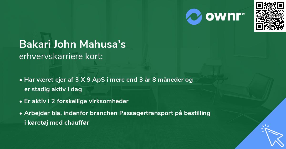 Bakari John Mahusa's erhvervskarriere kort