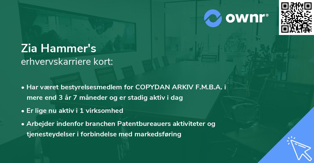 Zia Hammer's erhvervskarriere kort