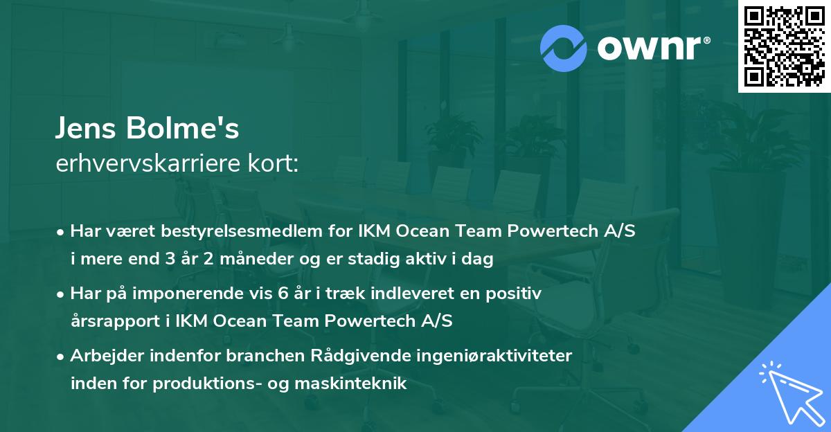 Jens Bolme's erhvervskarriere kort