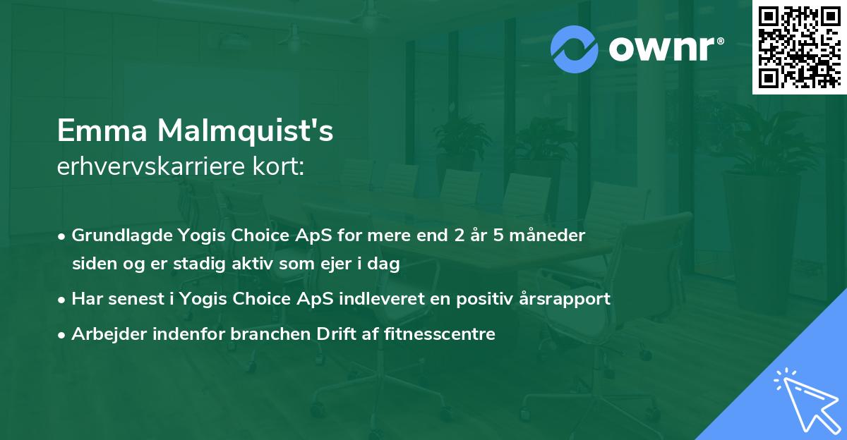 Emma Malmquist's erhvervskarriere kort