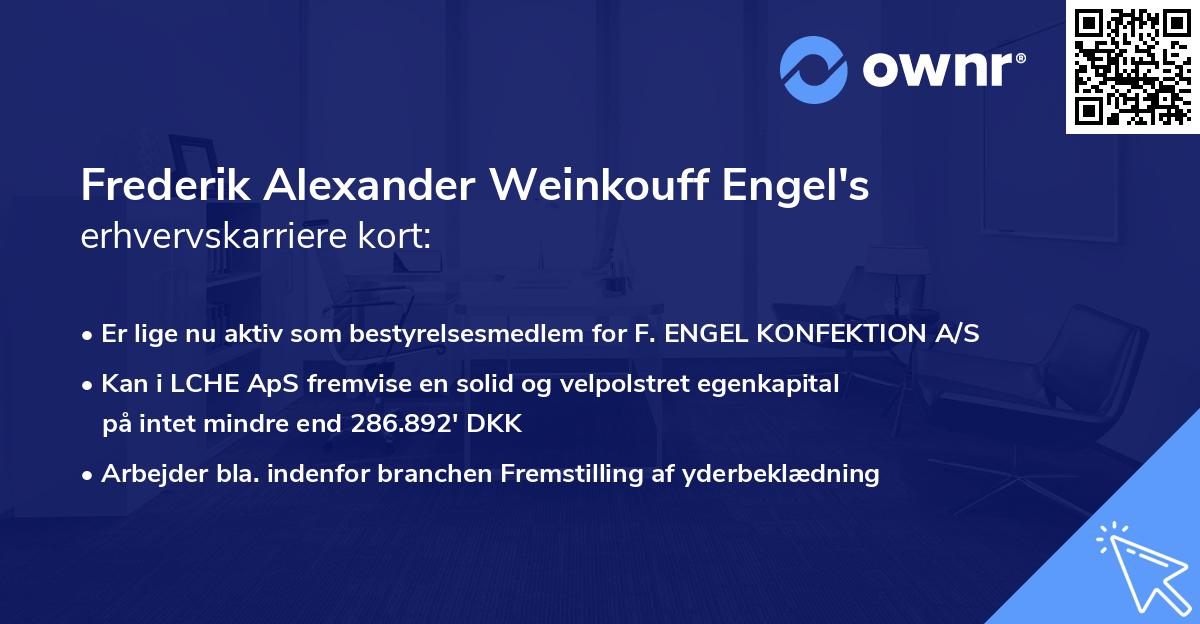 Frederik Alexander Weinkouff Engel's erhvervskarriere kort