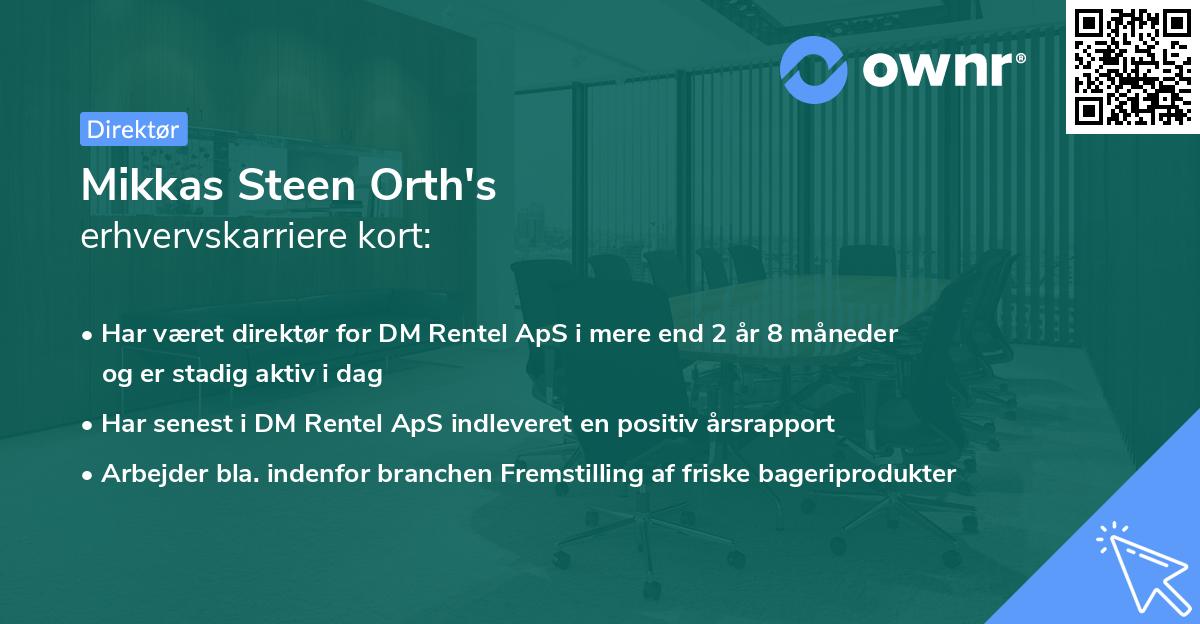 Mikkas Steen Orth's erhvervskarriere kort