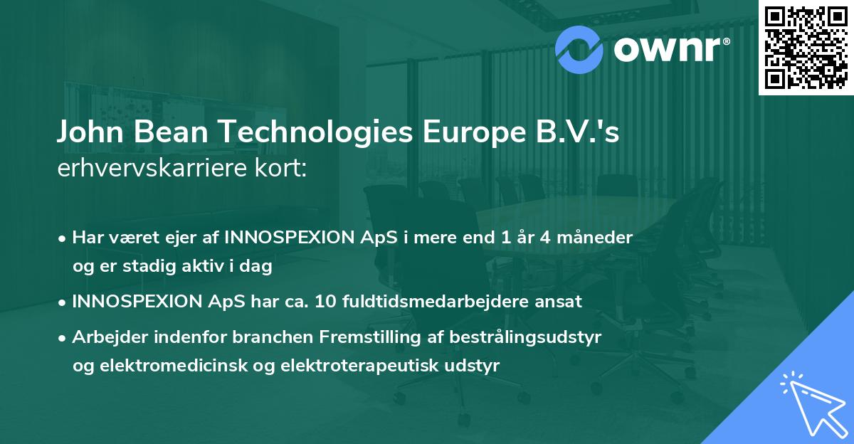 John Bean Technologies Europe B.V.'s erhvervskarriere kort