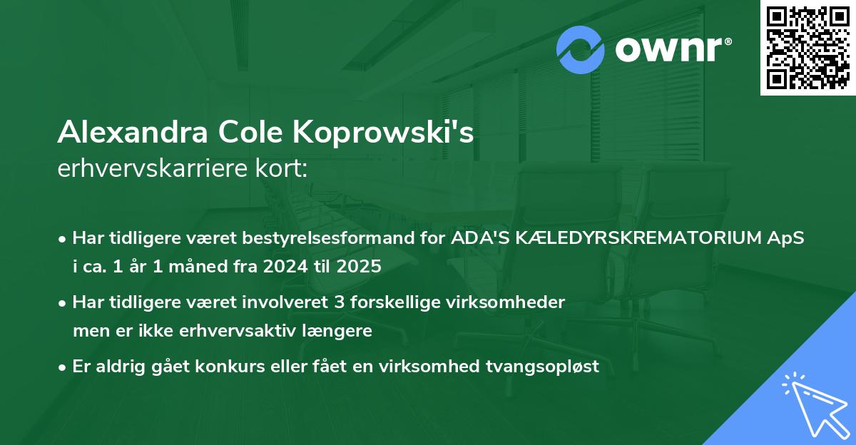 Alexandra Cole Koprowski's erhvervskarriere kort