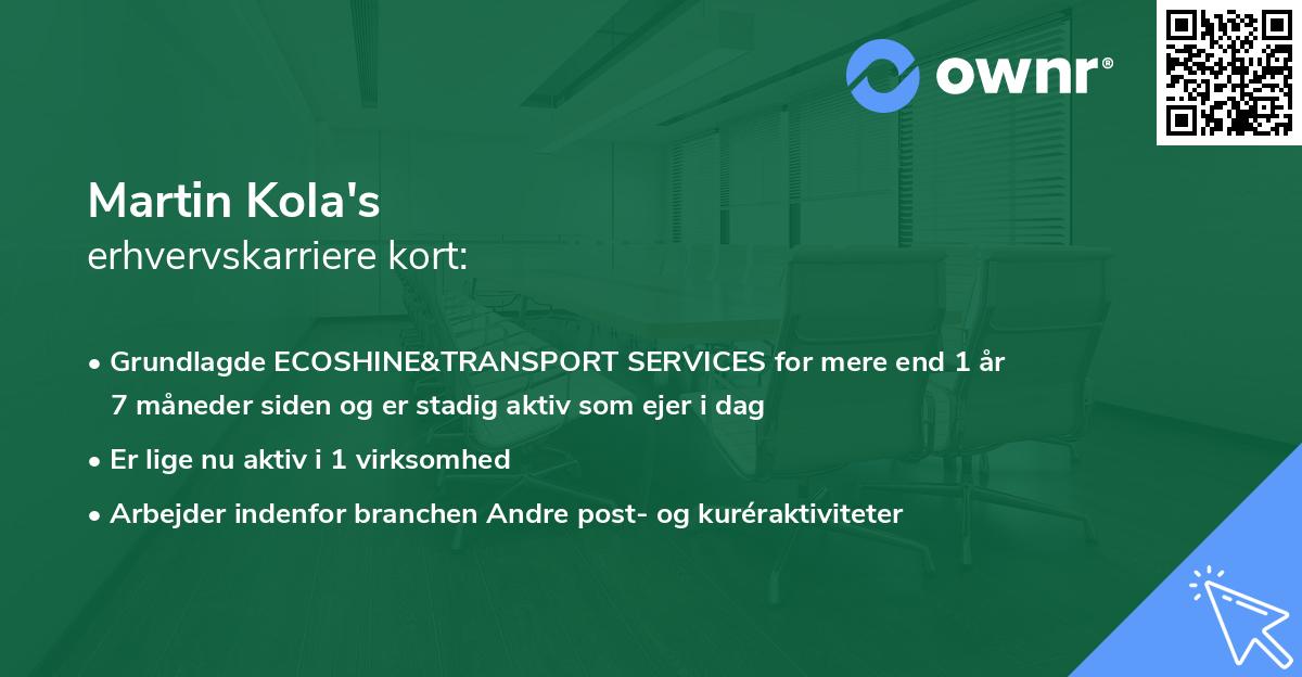 Martin Kola's erhvervskarriere kort