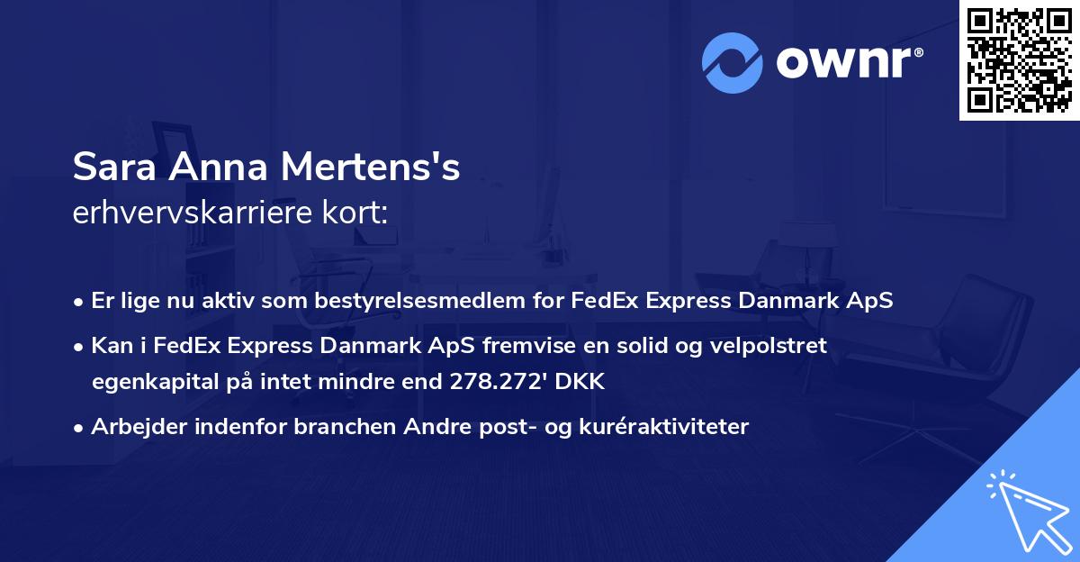 Sara Anna Mertens's erhvervskarriere kort