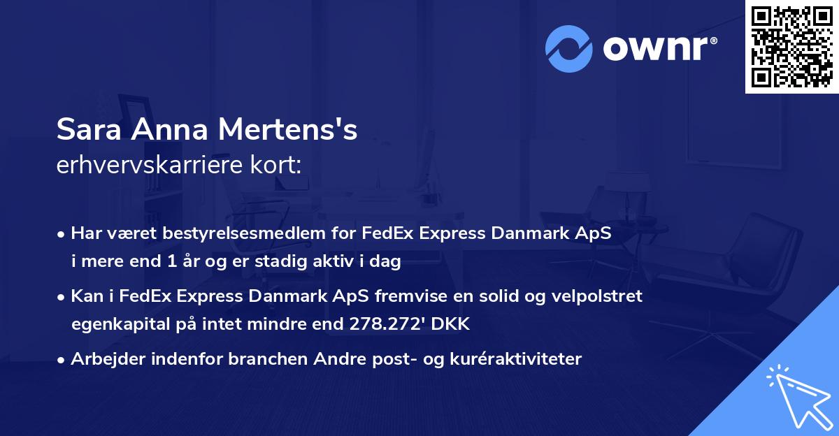 Sara Anna Mertens's erhvervskarriere kort