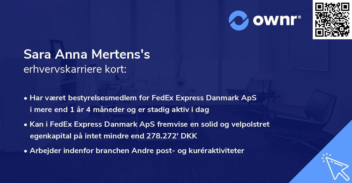 Sara Anna Mertens's erhvervskarriere kort