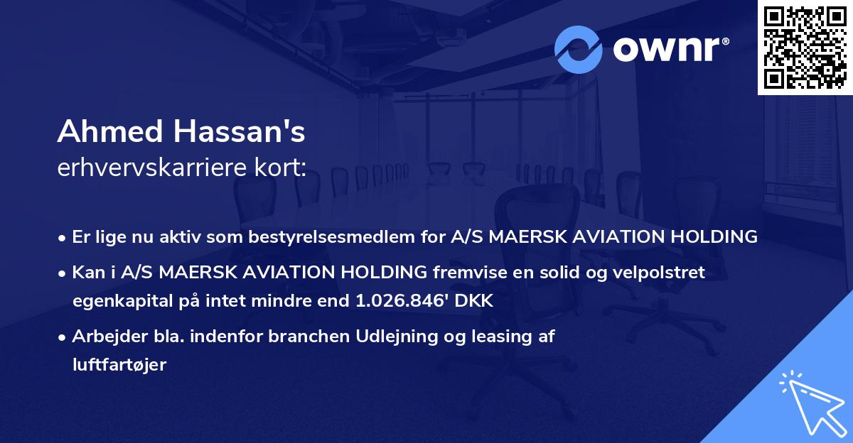 Ahmed Hassan's erhvervskarriere kort